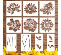 Keluna Sunflower & Peony Flower Stencils - 10 pc Wall & Wood Fence Set
