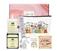 Keluna Teacher Appreciation Gifts for Women - 6Pcs Teacher's Day, Back to School End of Year Birthday Christmas Valentines Thank You Retire Gifts with Candle Makeup Bag Bookmark Keychain, teachers