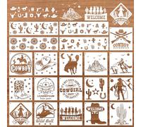 Keluna Western Cowboy & Cowgirl Painting Stencils - 20 Reusable Stencils for Wood & Wood Burning, Landscape & Cactus Scenes