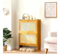 KELUNIS Rattan Shoe Cabinet with Freestanding with Folding Drawer Thin Shoe Cabinet Storage Cabinet Rattan Space Saving,Double Layer,50cm