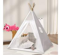Kelvenix 160CM Large Canvas Kids Teepee Star Wood Indian in White Kelvenix White