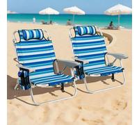 Kelvenix 2 Pcs Heavy-Duty Outdoor Lounge Recliner Folding Beach Chair in Blue | Size: 0.6m2 Kelvenix Blue 0.6m2