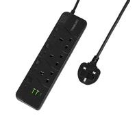 Kelvenix 2m 3-Way Extension Lead with USB, Surge Protector, 3 USB Ports, 220V in Black Kelvenix Black