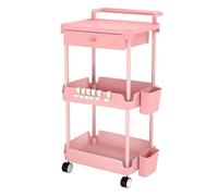 Kelvenix 3 Tier Storage Trolley Cart on Wheels Kitchen Utility Rack Shelf in Pink | Size: 100 cm x 100 cm Kelvenix Pink 100 cm x 100 cm