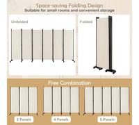 Kelvenix 6-Panel Folding Room Divider 172cm Rolling Privacy Screen in Cream | Size: 500mm Kelvenix Cream 500mm