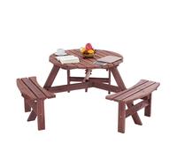 Kelvenix 6 Seater Wooden Round Picnic Table Bench Set in Brown | Size: 0.6m2 Kelvenix Brown 0.6m2