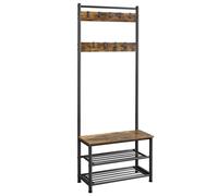 Kelvenix Coat Stand Shoe Rack with Shelves & Movable Hooks in Brown Kelvenix Brown