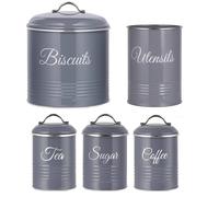 Kelvenix Grey 5Pcs Canister Set, Kitchen Storage Tins for Tea iscuit Kelvenix Grey