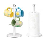 Kelvenix Kitchen Mug Tree & Paper Towel Holder Set in White | Size: 0.6m2 Kelvenix White 0.6m2