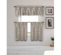 Kelvin Milly Solid Kitchen Curtain & Tier Set, 56x15 (1 Piece) 28x36 (2 Pieces), Mouse