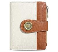 Kelvoris Small Rfid Women Wallet Bifold Zipper Coin Pocket PU Leather Compact Cash Credit Card Holder Travel Wallet for Female Ladies Teen Girls 1 ID Window 10 Card Slots, A White and Brown