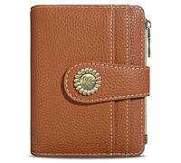 Kelvoris Small Rfid Women Wallet Bifold Zipper Coin Pocket PU Leather Compact Cash Credit Card Holder Travel Wallet for Female Ladies Teen Girls 1 ID Window 10 Card Slots, A Caramel, Casual