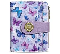 Kelvoris Small Rfid Women Wallet Bifold Zipper Coin Pocket PU Leather Compact Cash Credit Card Holder Travel Wallet for Female Ladies Teen Girls 1 ID Window 10 Card Slots, Butterfly, Casual