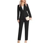 Kelyaa Women 2 Piece Suit Notched Lapel One Button Slim Fit Work Office Work Tuxedo Blazer Pants Set, Black, S