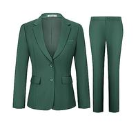 Kelyaa Women's 2 Piece Suit Lady 2 Button Business Work Office Slim Fit Blazer Jacket Pants Set, Dark Green, Medium