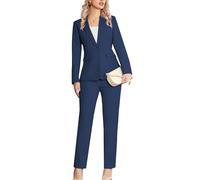 Kelyaa Women's 2 Piece Suit Notched Lapel One Button Slim Fit Business Office Work Tuxedo Blazer Pants Set, Navy Blue, Medium