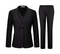 Kelyaa Women's 3 Piece Suit Lady Business Casual Office One Button Slim Fit Blazer Jacket Vest Pants Set, Black, Medium