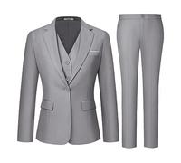 Kelyaa Women's 3 Piece Suit Lady Business Casual Office One Button Slim Fit Blazer Jacket Vest Pants Set, Light Grey, Medium