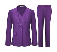Kelyaa Women's 3 Piece Suit Lady Business Casual Office One Button Slim Fit Blazer Jacket Vest Pants Set, Brilliant Purple, Medium