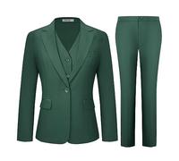 Kelyaa Women's 3 Piece Suit Lady Business Casual Office One Button Slim Fit Blazer Jacket Vest Pants Set, Dark Green, XL