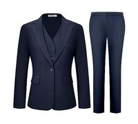Kelyaa Women's 3 Piece Suit Lady Business Casual Office One Button Slim Fit Blazer Jacket Vest Pants Set, Navy Blue, Large