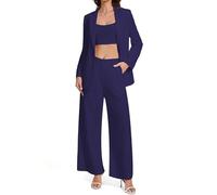 Kelyaa Women's 3 Piece Suit One Button Slim Fit Vest Lady Casual Suit Office Work Formal Blazer Pants Set, Navy Blue, Large
