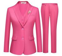 Kelyaa Women's 3 Pieces Suit Lady's 2 Buttons Business Casual Office Outfits Slim Fit Blazer Jacket Vest Pants Set, Rose Pink, XXL