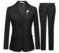 Kelyaa Women's 3 Pieces Suit Lady's 2 Buttons Business Casual Office Outfits Slim Fit Blazer Jacket Vest Pants Set, Black, XXL