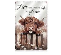 Kemay Vintage Highland Cow Wall Decor, Live Like Someone Left The Gate Open Highland Cow Pictures, Bathroom Bar Kitchen Accessories and Decor, Metal Tin Sign Highland Cows Gifts, Garden Decoration