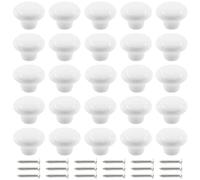 Kemcatui 24 Pieces White Cabinet Knobs Ceramic Knobs, Round Drawer Knobs Dresser Knobs with Screws Furniture Knobs Door Knob Handle for Kitchen Office Bathroom Dresser Handles Knobs - 32mm/1.25"