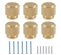 Kemcatui 6Pcs Gold Knurled Cabinet Knob， 1 Inch /25.4 mm Brass Dresser Knobs Kitchen Drawer Knobs Brushed Knurled Knobs Hardware for Cabinets, Cupboard