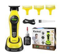 KEMEI 1595 Professional Cordless Beard Trimmer for Men, LED Display, Yellow | 8000RPM Motor, Hypoallergenic Blade, Charging Base, for Home & Barber Use