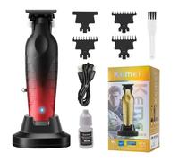 KEMEI 2099 Professional Beard/Hair Trimmer for Men, Black-Red Gradient | Skin-Friendly T Blade Trimmer, Cordless Hair Clipper with Charging Base, 7000RPM Motor, 3 Guide Combs, for Home & Barber Use