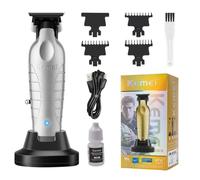 KEMEI 2099 Professional Beard/Hair Trimmer for Men, Silver | Skin-Friendly T Blade Trimmer, Cordless Hair Clipper with Charging Base, 7000RPM Motor, 3 Guide Combs, for Home & Barber Use