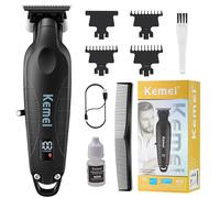 KEMEI 2293 Professional Hair/Beard Trimmer for Men, Black | Zero Gapped Hair Clippers for Barber with T Blade, Cordless Rechargeable