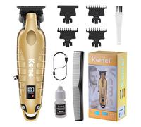 KEMEI 2293 Professional Hair/Beard Trimmer for Men Zero Gapped Hair Clippers for Barber with T Blade, Cordless Rechargeable, Gold