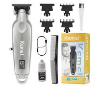 KEMEI 2293 Professional Hair/Beard Trimmer for Men Zero Gapped Hair Clippers for Barber with T Blade, Cordless Rechargeable, Silvery