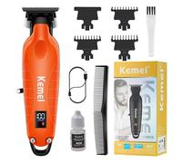 KEMEI 2293 Professional Hair/Beard Trimmer for Men Zero Gapped Hair Clippers for Barber with T Blade, Cordless Rechargeable, Orange