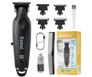KEMEI 2293 Professional Hair/Beard Trimmer for Men Zero Gapped Hair Clippers for Barber with T Blade, Cordless Rechargeable, Black