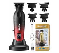 KEMEI 2499 Professional Beard/Hair Trimmer for Men, Black-Red Gradient | Skin Friendly T Blade Trimmer, Cordless Clippers, Charging Base, 7000RPM Powerful Motor, LED Display, for Home & Barber Use