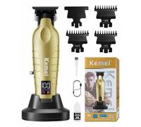 KEMEI 2499 Professional Beard/Hair Trimmer for Men, Gold | Skin Friendly T Blade Trimmer, Cordless Clippers, Charging Base, 7000RPM Powerful Motor, LED Display, for Home & Barber Use