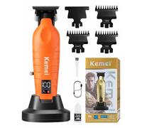 KEMEI 2499 Professional Beard/Hair Trimmer for Men, Orange | Skin Friendly T Blade Trimmer, Cordless Clippers, Charging Base, 7000RPM Powerful Motor, LED Display, for Home & Barber Use