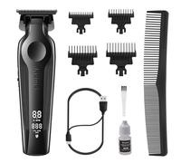 KEMEI 264 Hair Trimmer for Men, Zero Gapped T Blade Barber Clipper, Black | Zero Gapped Cordless Hair Clippers Beard Trimmer with T Blade, Rechargeable Barber Clippers with LED Display