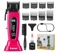 KEMEI 90-4 Hair Clippers for Men, 11500 RPM Cordless, LED & DLC Blade | Charging Base Included, Ergonomic Barber Design, Smooth Precise Cutting, Rechargeable Professional Haircut Kit for Salon Use
