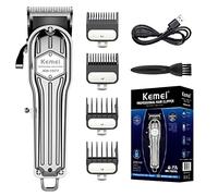 KEMEI Hair Clippers for Men Professional Barber Clippers Cordless Close Cutting Hair Trimmer Set,Zero Gapped T-Blade Haircut Kit Beard Trimmer with USB Rechargeable for Family (KM-1977)