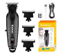 Kemei Professional Hair and Beard Trimmer KM-2293 Black Zero Gapped Hair Clippers for Barber with T Blade Cordless and Rechargeable