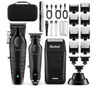KEMEI Professional Hair Clipper Set for Men, Cordless Hair Trimmer & Foil Shaver, Barber Clipper with 2500mAh Large Battery, R-Type Adjustable, Charging Base