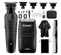 KEMEI Professional Hair Clippers and Foil Shavers Set, Cordless Hair Clippers for Men, Electric Barber Trimmer Razor Kit, T Blade Zero Gapped Hair Trimmer, USB Rechargeable
