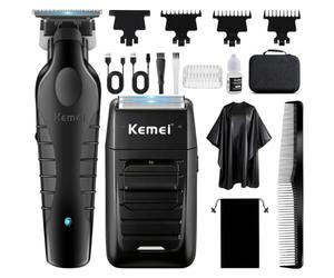 KEMEI Professional Hair Clippers and Foil Shavers Set, Cordless Hair Clippers for Men, Electric Barber Trimmer Razor Kit, T Blade Zero Gapped Hair Trimmer, USB Rechargeable