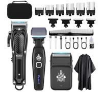 KEMEI Professional Hair Clippers for Men, Cordless Barber Clipper Beard Trimmer Foil Shaver Set, USB Charging Complete Electric Hair Cutting Grooming Kit with 9 Guide Combs
